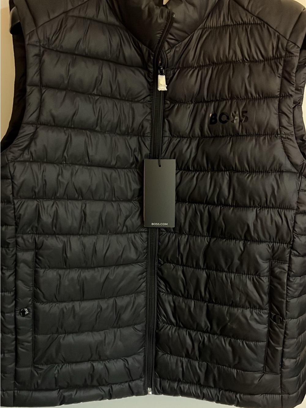 BOSS Black Quilted Puffer Vest with Front Zip
